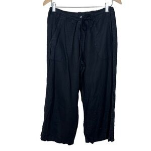 CP Shades Womens Black Linen Drawstring Waist Pants Lagenlook Minimalist Medium